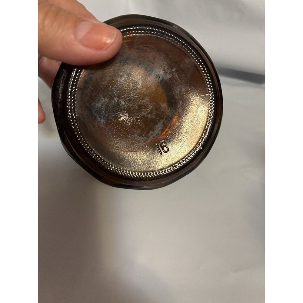 Vintage Dark Amber Glass Thumbprint Body & Starburst Pattern Lid Cremora Jar - Picture 5 of 12